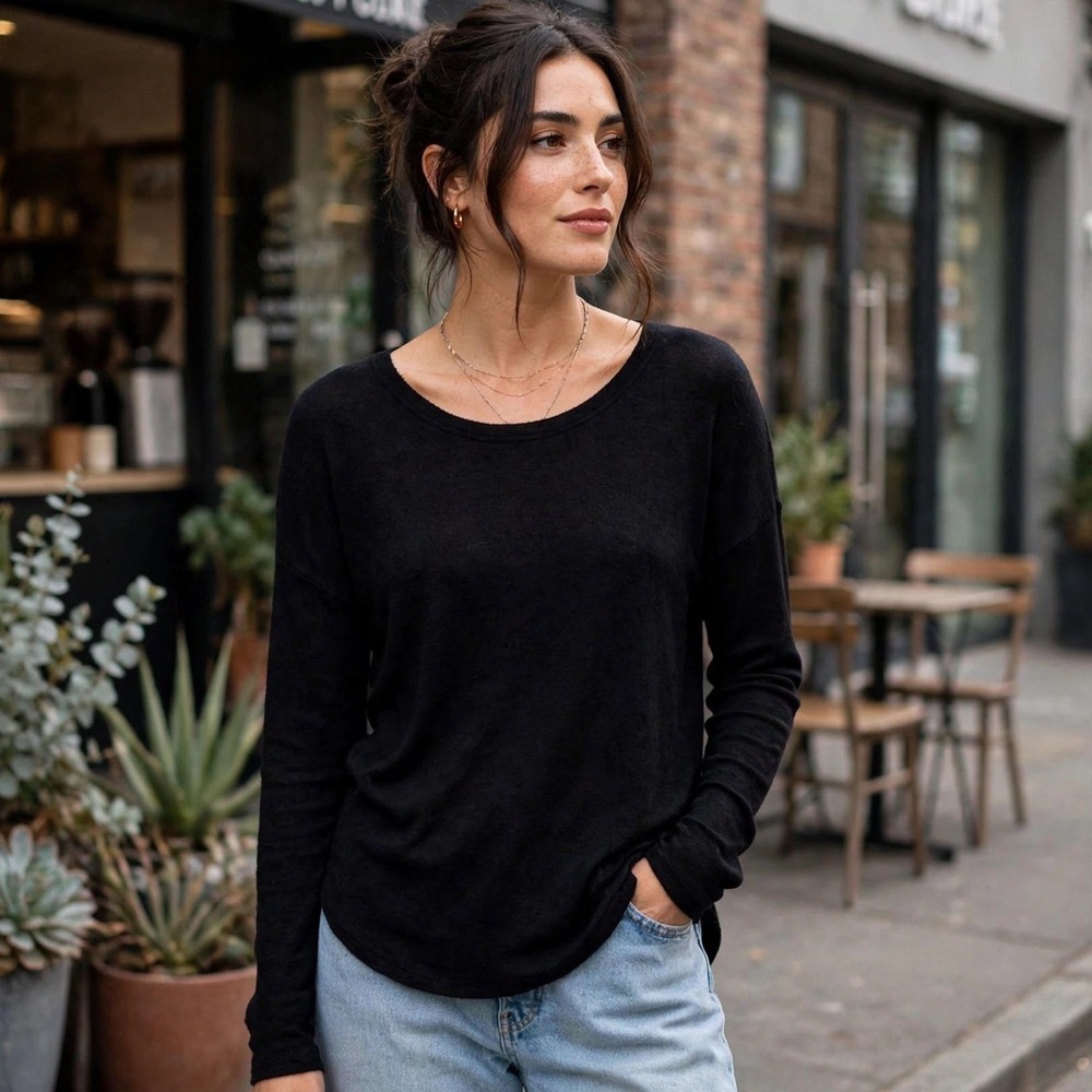 rag bone New York Black Long Sleeve Crew Neck Tunic Top Shirt M L